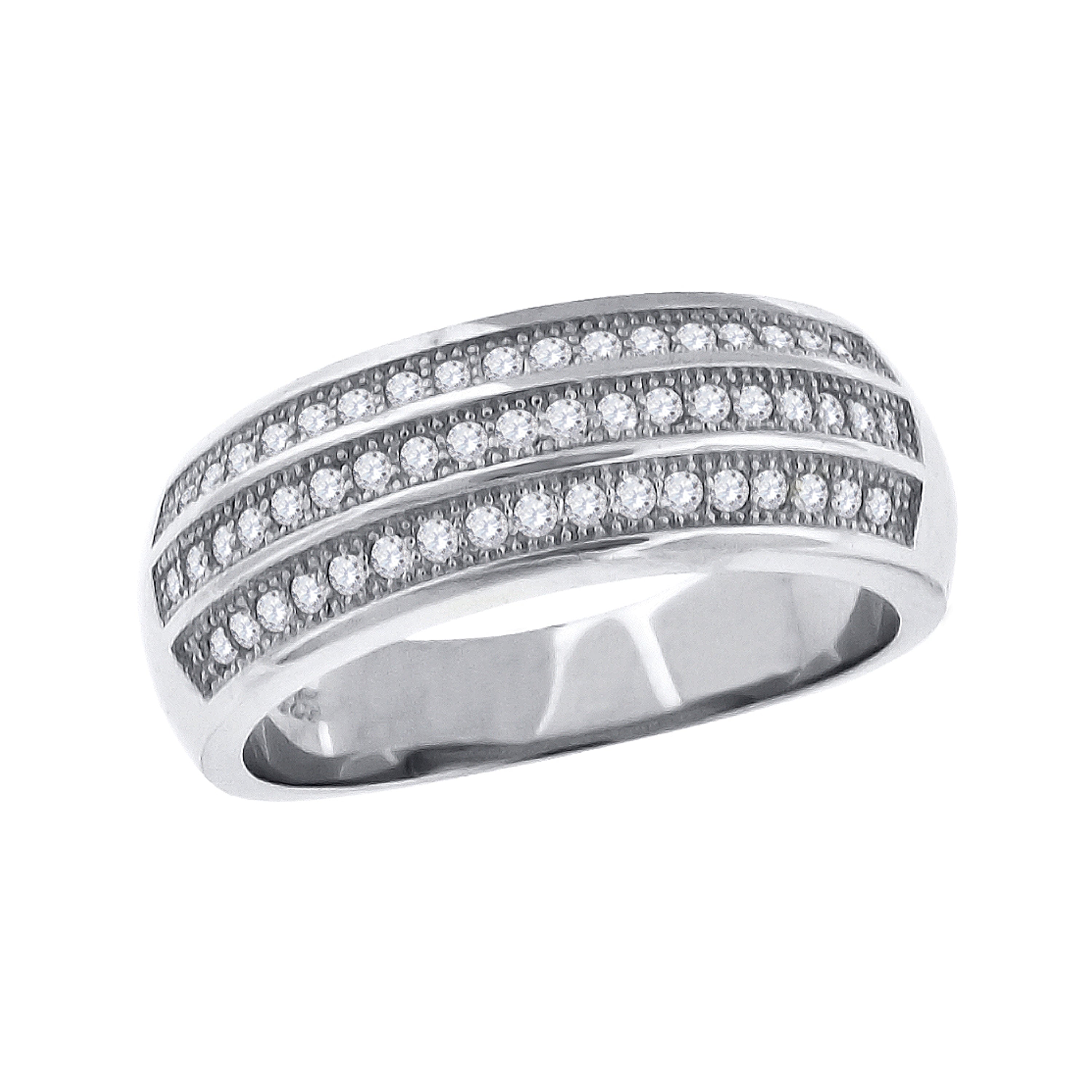 925 Sterling Silver Womens Cubic Zirconia Cz 3 Row Wedding Band Ring Size 7