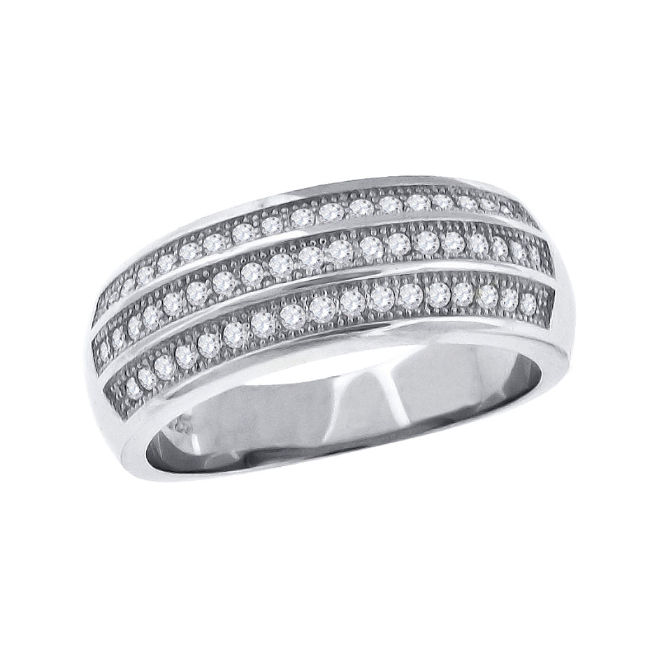 925 Sterling Silver Womens Cubic Zirconia Cz 3 Row Wedding Band Ring Size 9 - SLV-42409