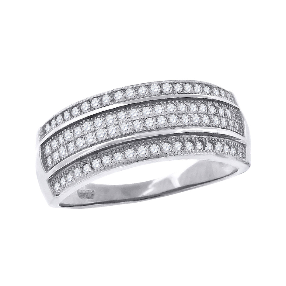 925 Sterling Silver Womens Cubic Zirconia Cz 4 Row Wedding Band Ring Size 7