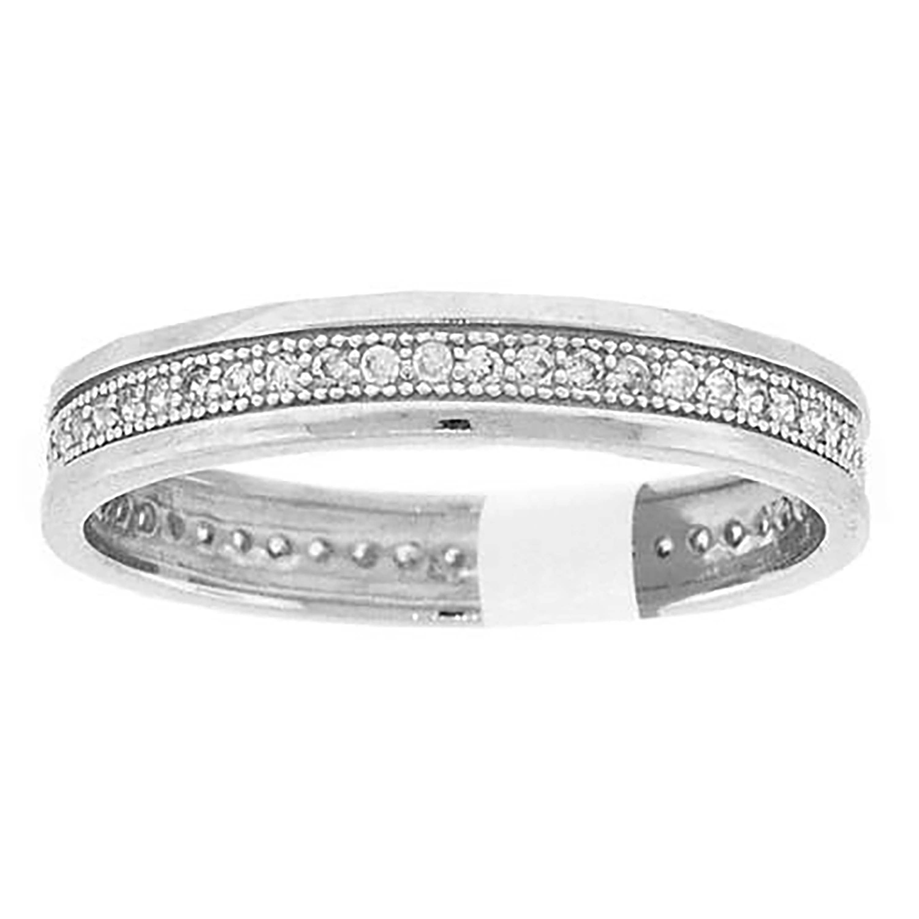 925 Sterling Silver Unisex Cubic Zirconia Migraine Wedding Band Ring Size 8 - SLV-42545