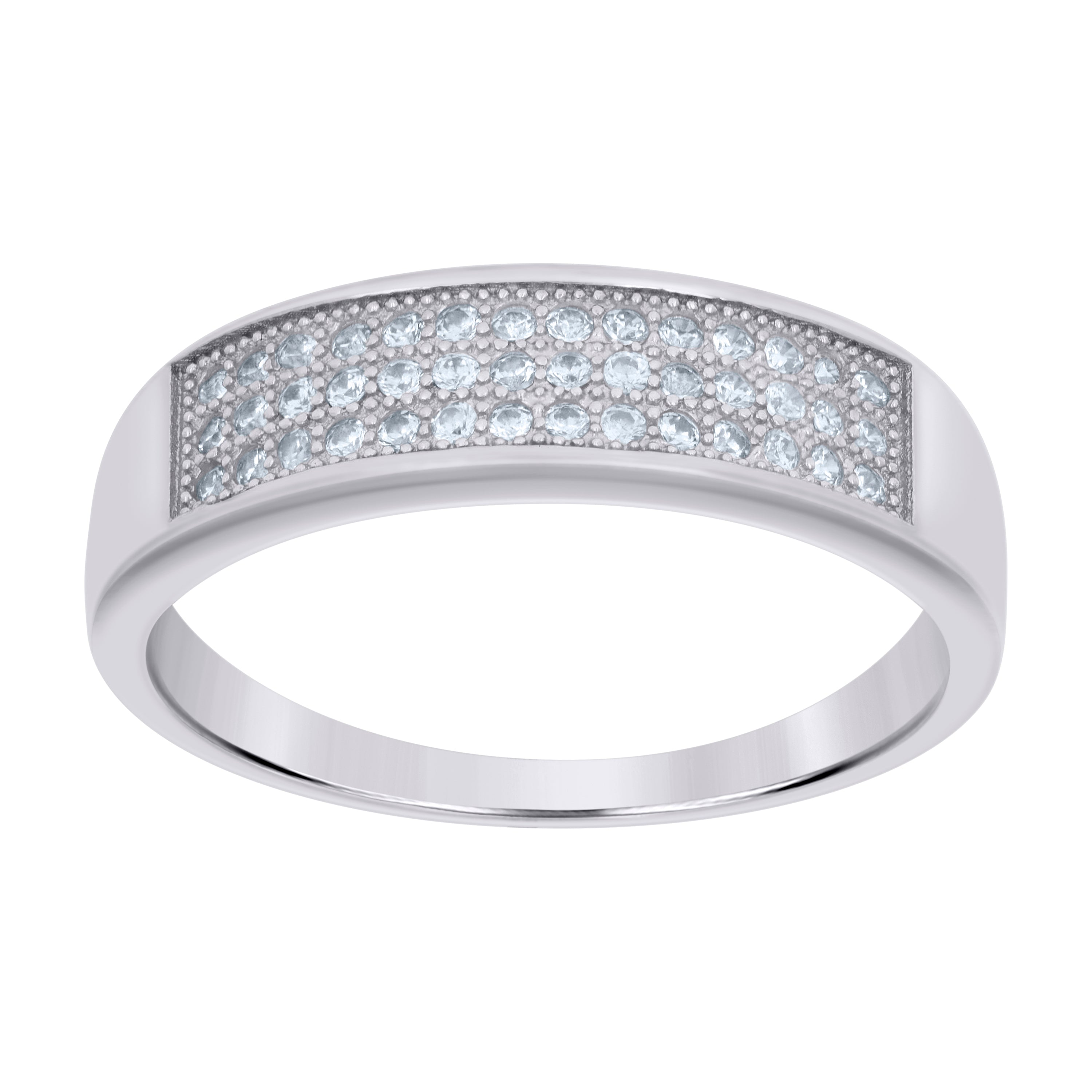 925 Sterling Silver Womens Cubic Zirconia Cz 3 Row Wedding Band Ring Size 7 - SLV-42548