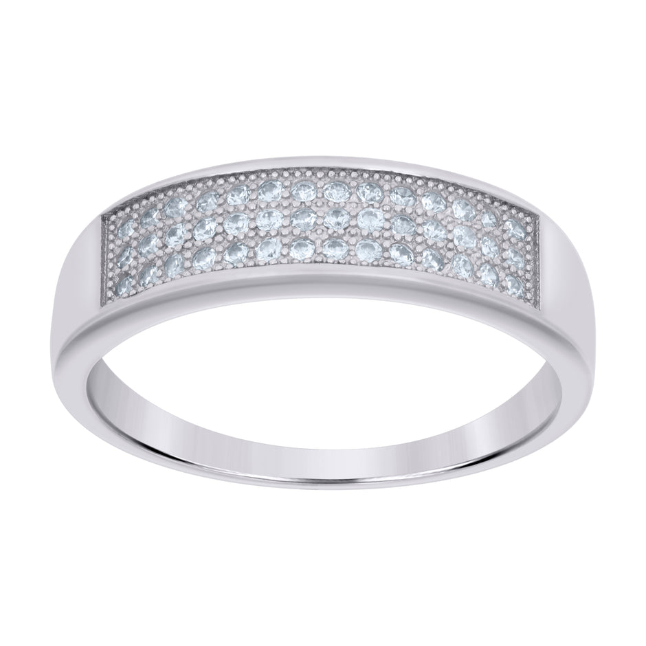 925 Sterling Silver Womens Cubic Zirconia Cz 3 Row Wedding Band Ring Size 8 - SLV-42549