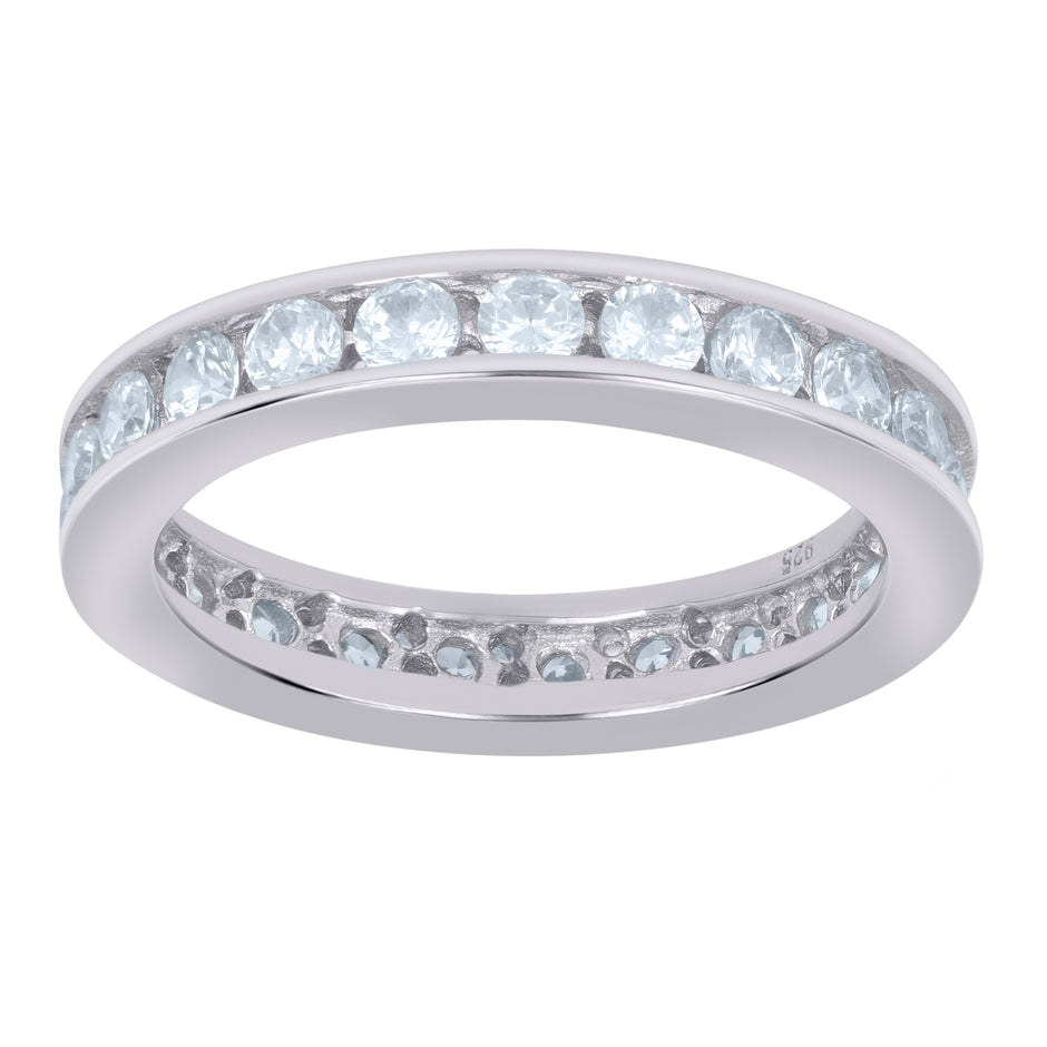 925 Sterling Silver Womens Cubic Zirconia Size-9 Single Row Bridal Wedding Engagement Anniversary Band Ring - SLV-42699