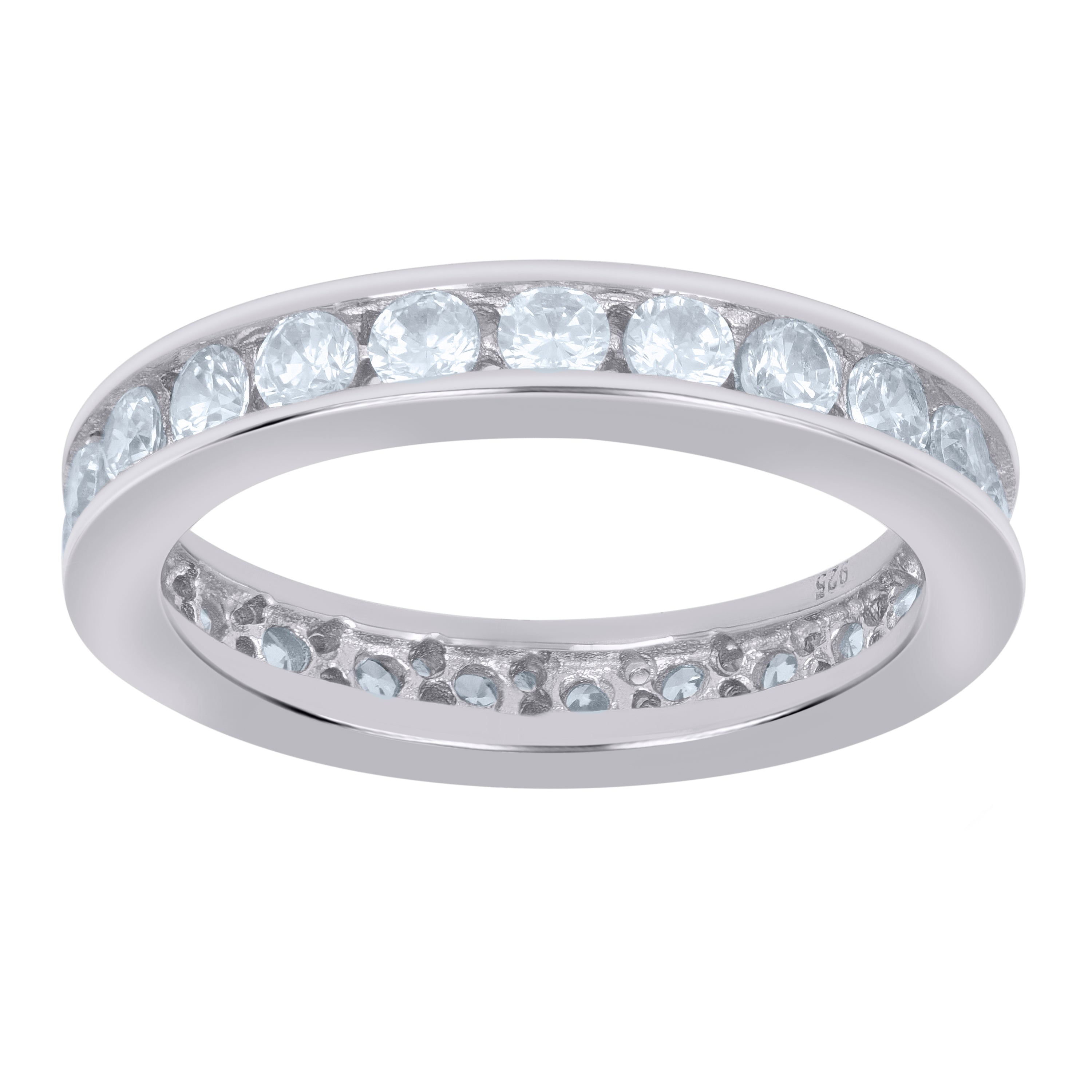 925 Sterling Silver Womens Cubic Zirconia Size-8 Single Row Bridal Wedding Engagement Anniversary Band Ring - SLV-42698