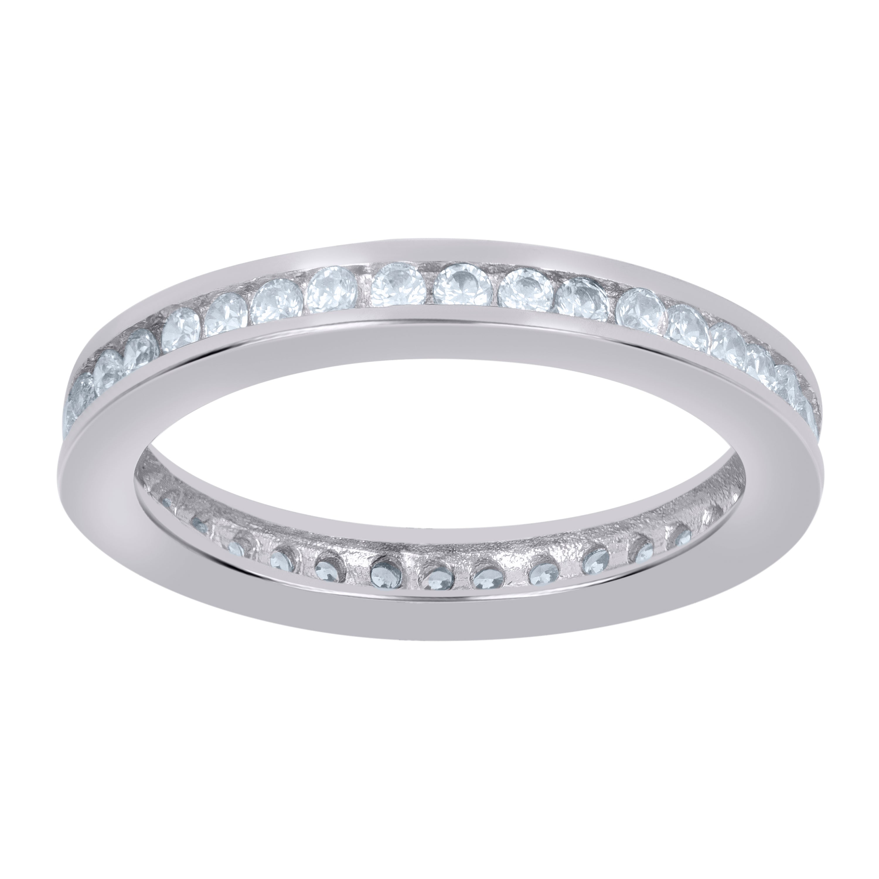 925 Sterling Silver Womens Cubic Zirconia Size-7 Single Row Bridal Wedding Engagement Anniversary Band Ring - SLV-42717