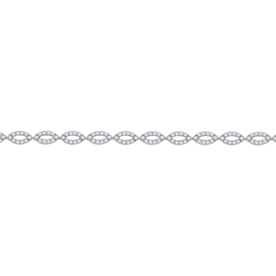925 Sterling Silver Womens Micropave Cubic Zirconia Link Bracelet