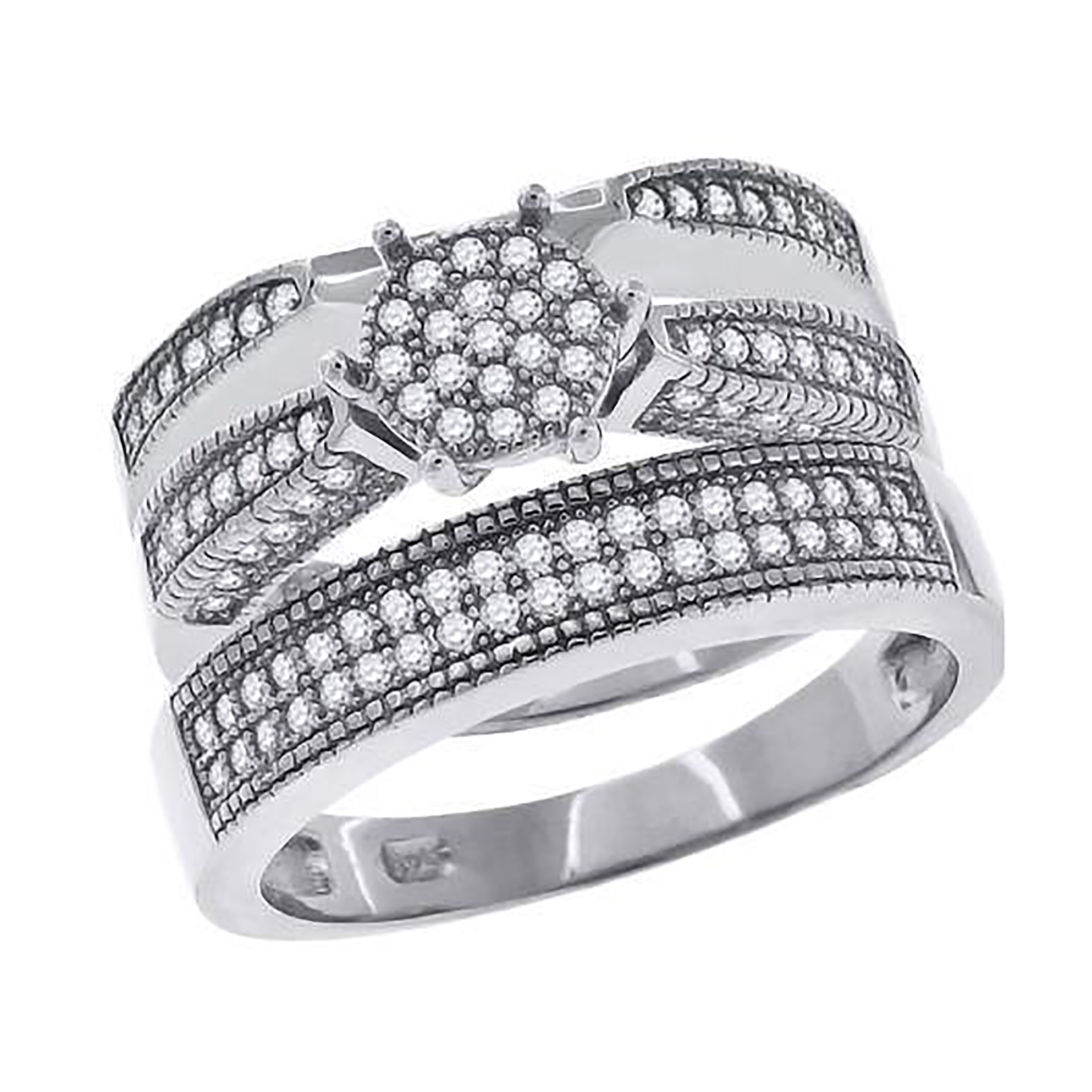 925 Sterling Silver Cubic Zirconia Trio Size-9 Anniversary Wedding Band Engagement Ring - SLV-42789