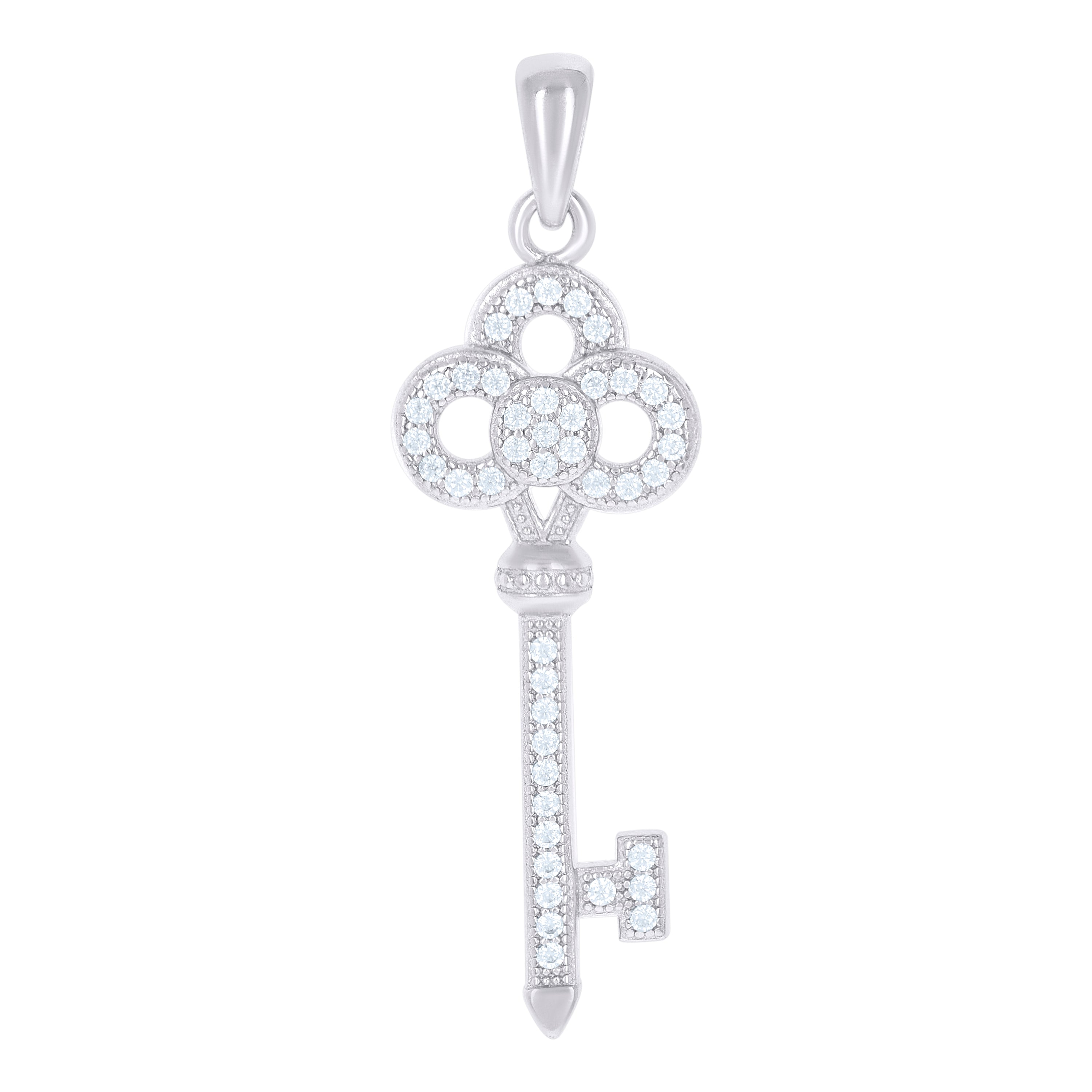 925 Sterling Silver Womens Cz Key Charm Pendant