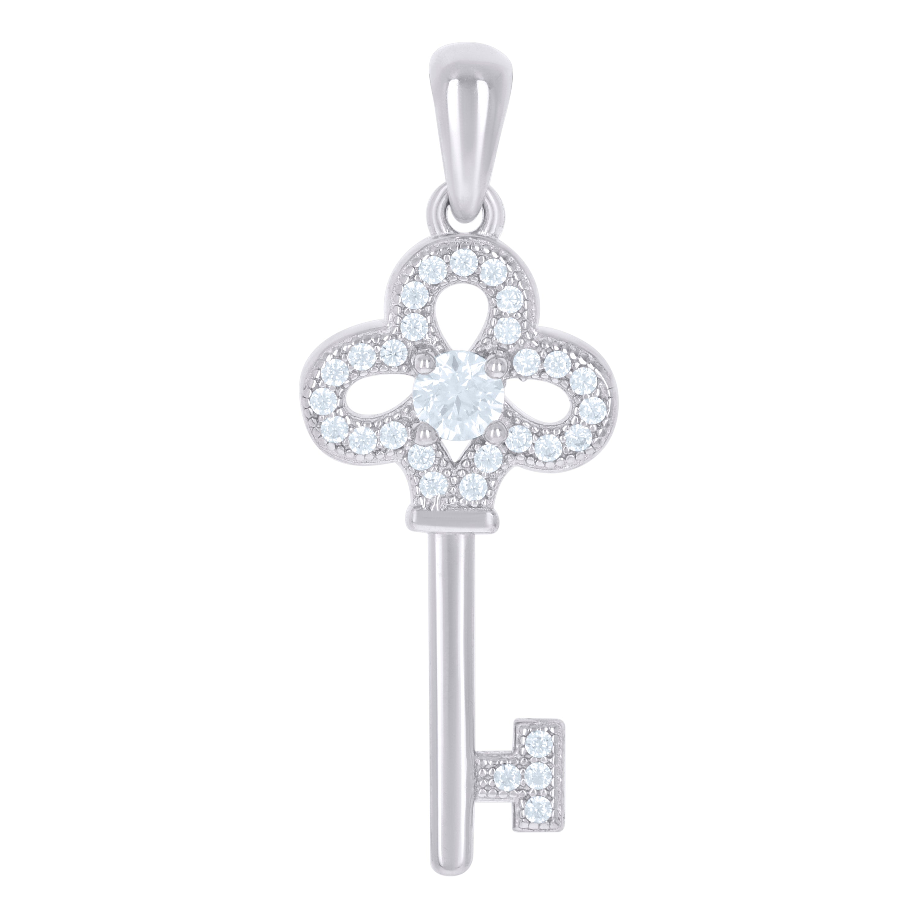 925 Sterling Silver Mens Cubic Zirconia Key Charm Pendant