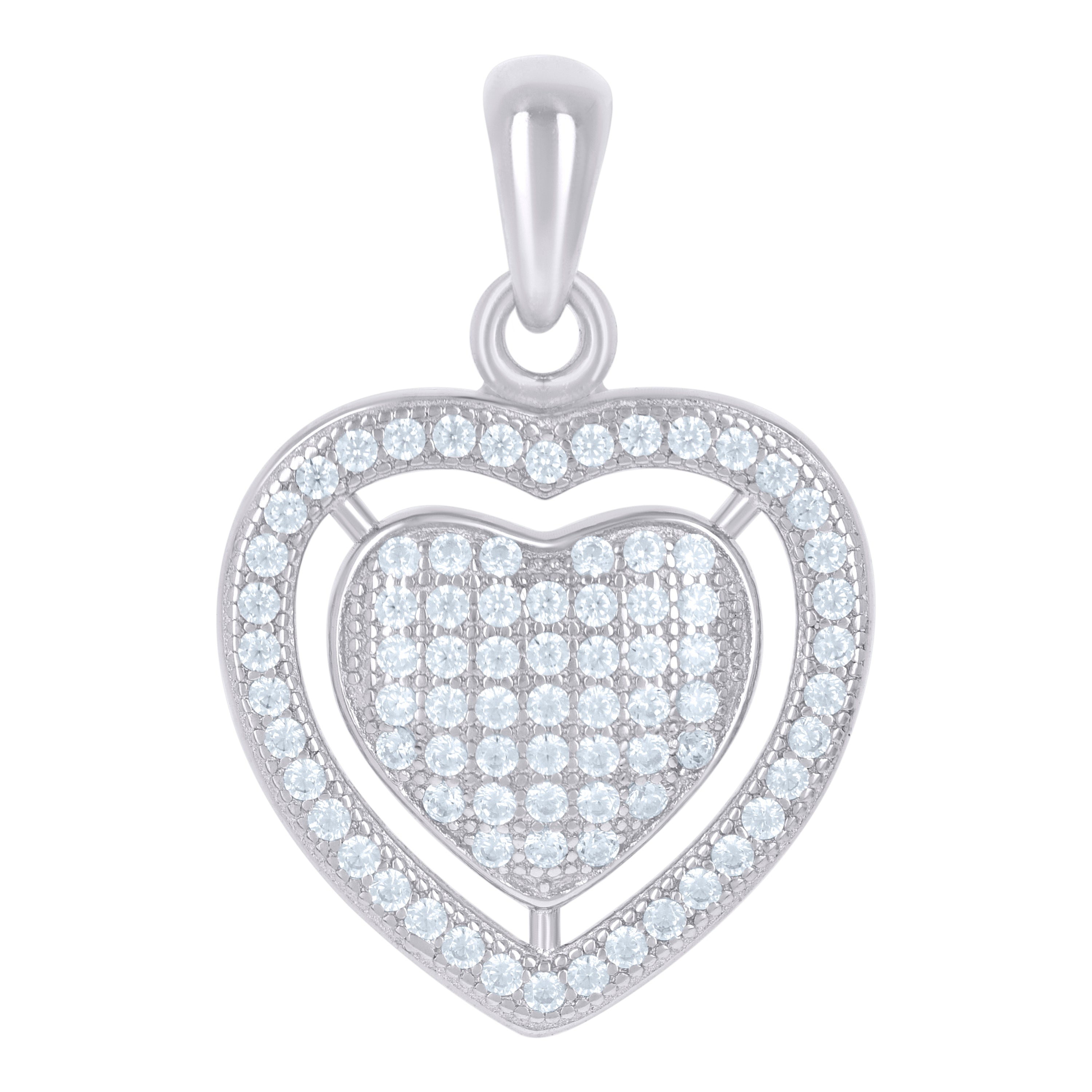925 Sterling Silver Womens Cubic Zirconia Heart Charm Pendant