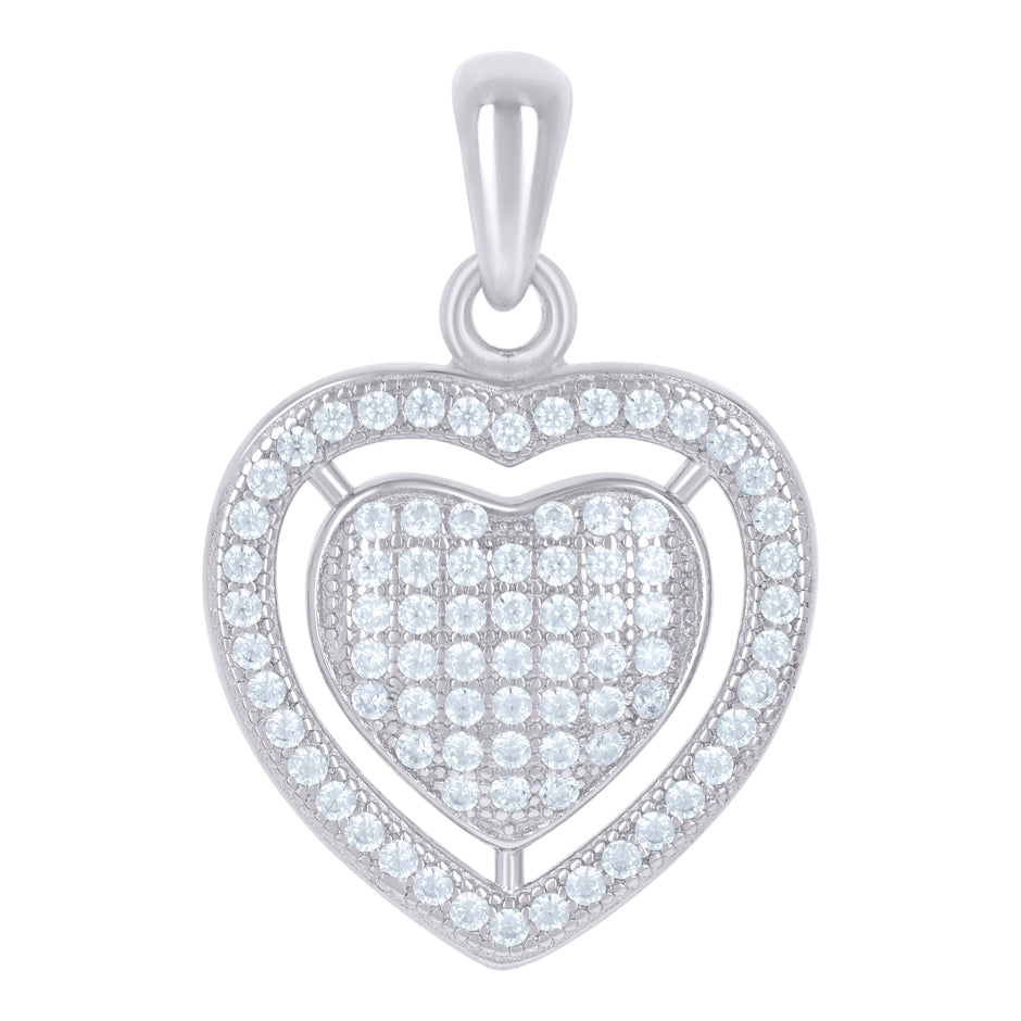 925 Sterling Silver Womens Cubic Zirconia Heart Charm Pendant