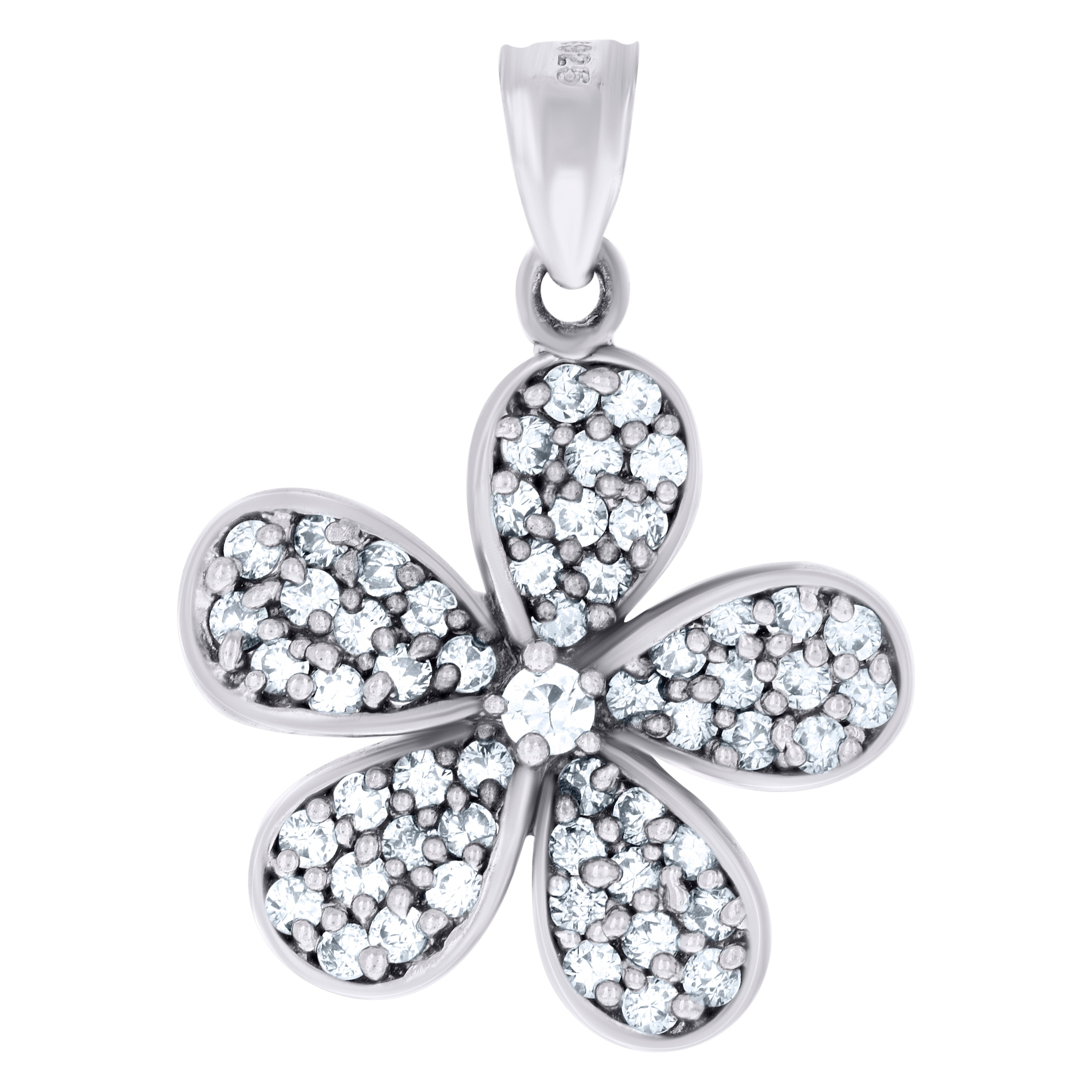925 Sterling Silver Women Cubic-Zirconia Flower Fashion Charm Pendant 