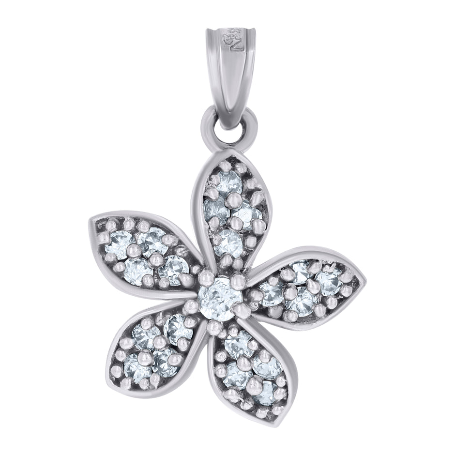 925 Sterling Silver Womens Cubic-Zirconia Flower Fashion Charm Pendant