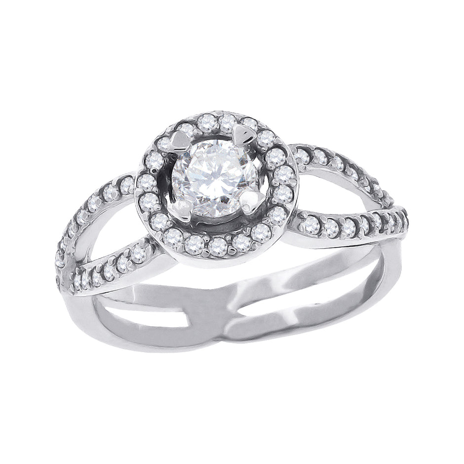925 Sterling Silver Womens Cubic Zirconia Halo Engagement Ring Size 6