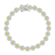 925 Sterling Silver Womens Yellow & White Cubic Zirconia Fancy Tennis Flower Bracelet Size 8 Inches