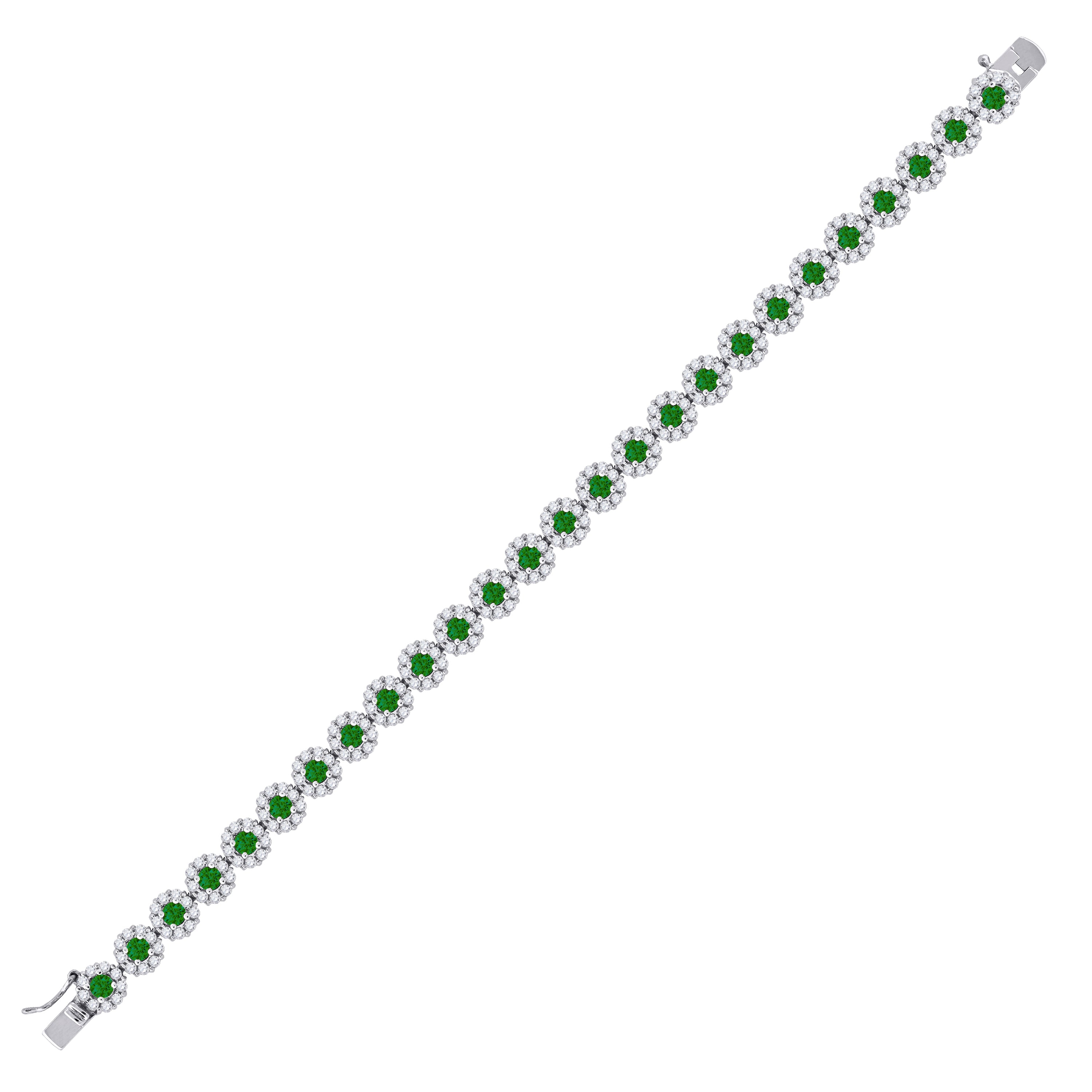925 Sterling Silver Womens Green & White Cubic Zirconia Fancy Tennis Flower Bracelet Size 8 Inches