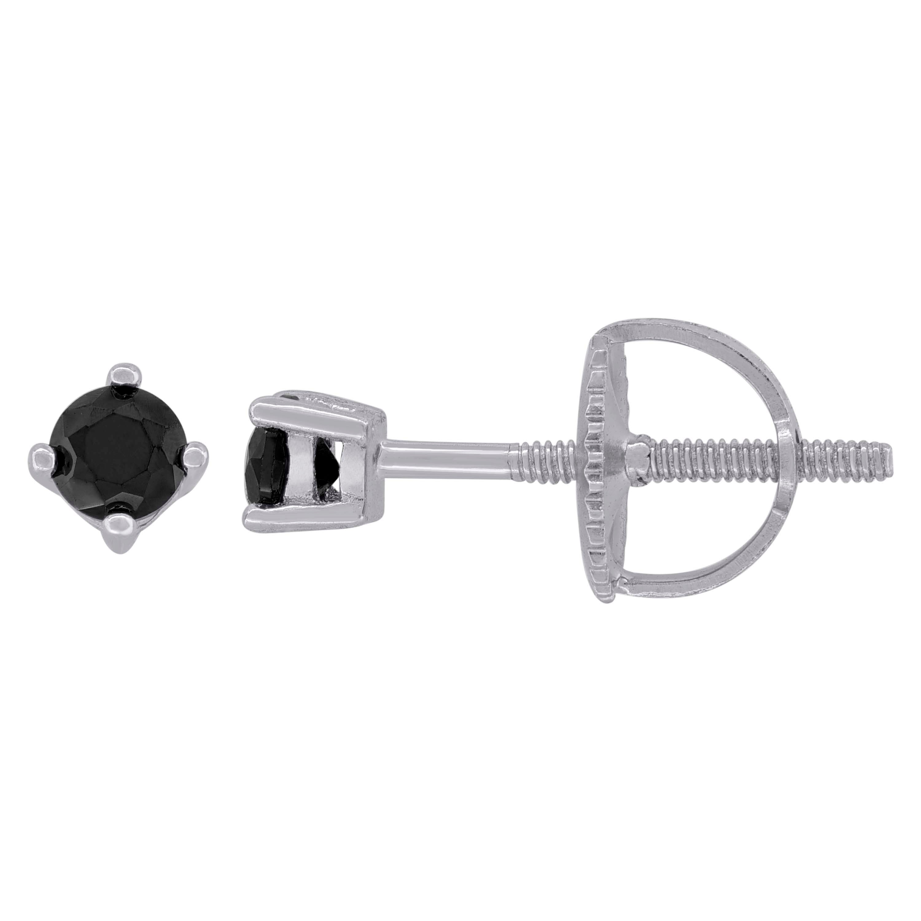 925 Sterling Silver Womens Black Cubic Zirconia Round Classic Studs Earrings