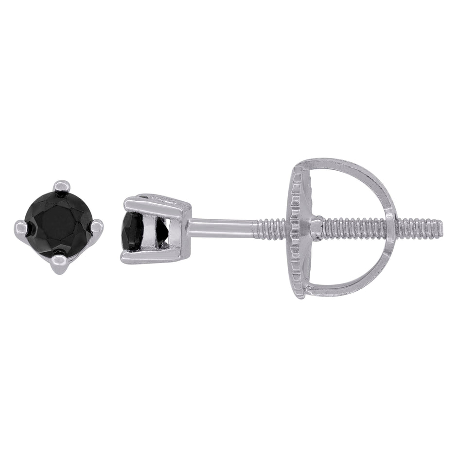 925 Sterling Silver Womens Black Cubic Zirconia Round Classic Studs Earrings
