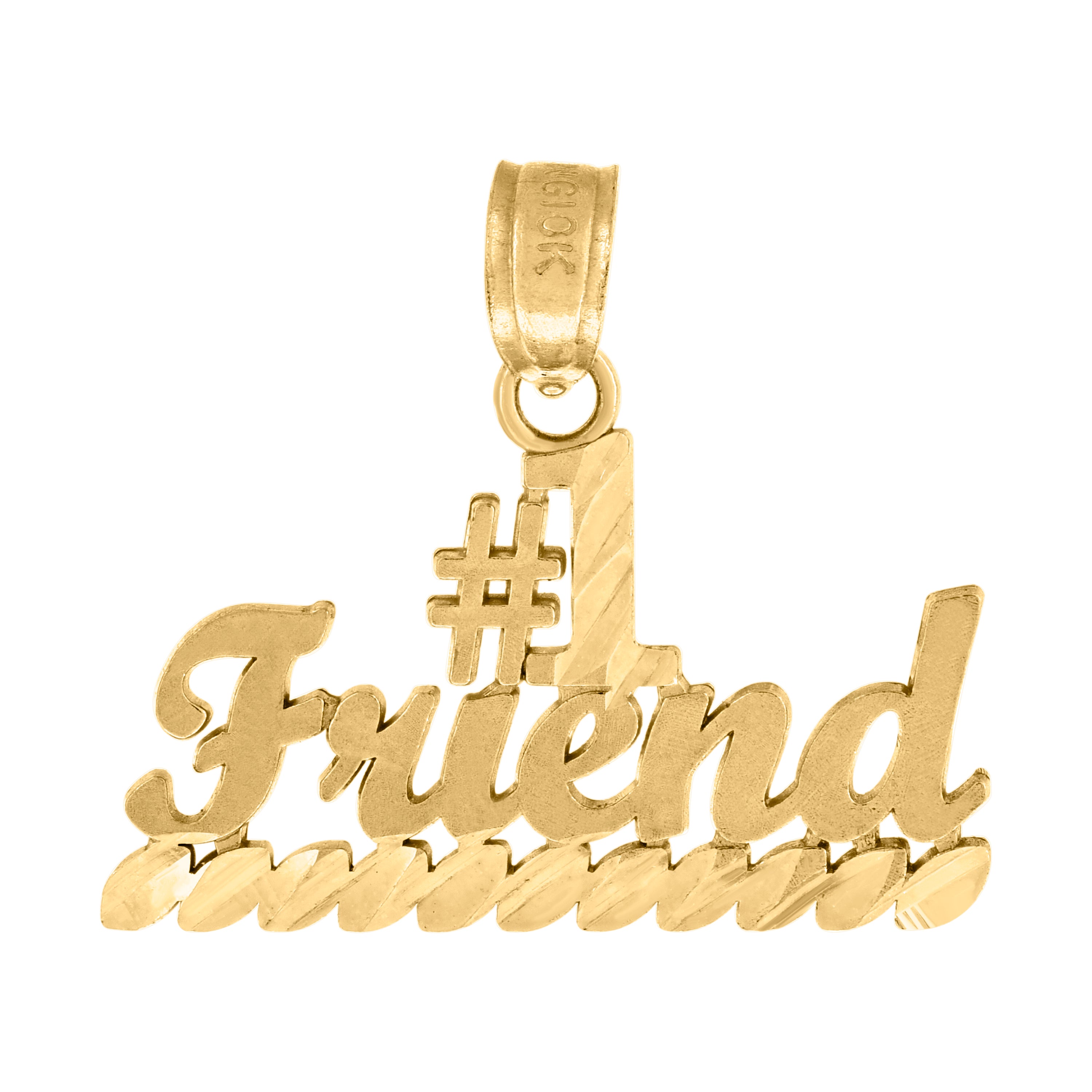 10kt Yellow Gold Textured Unisex No. 1 Friend Letters & Words Charm Pendant