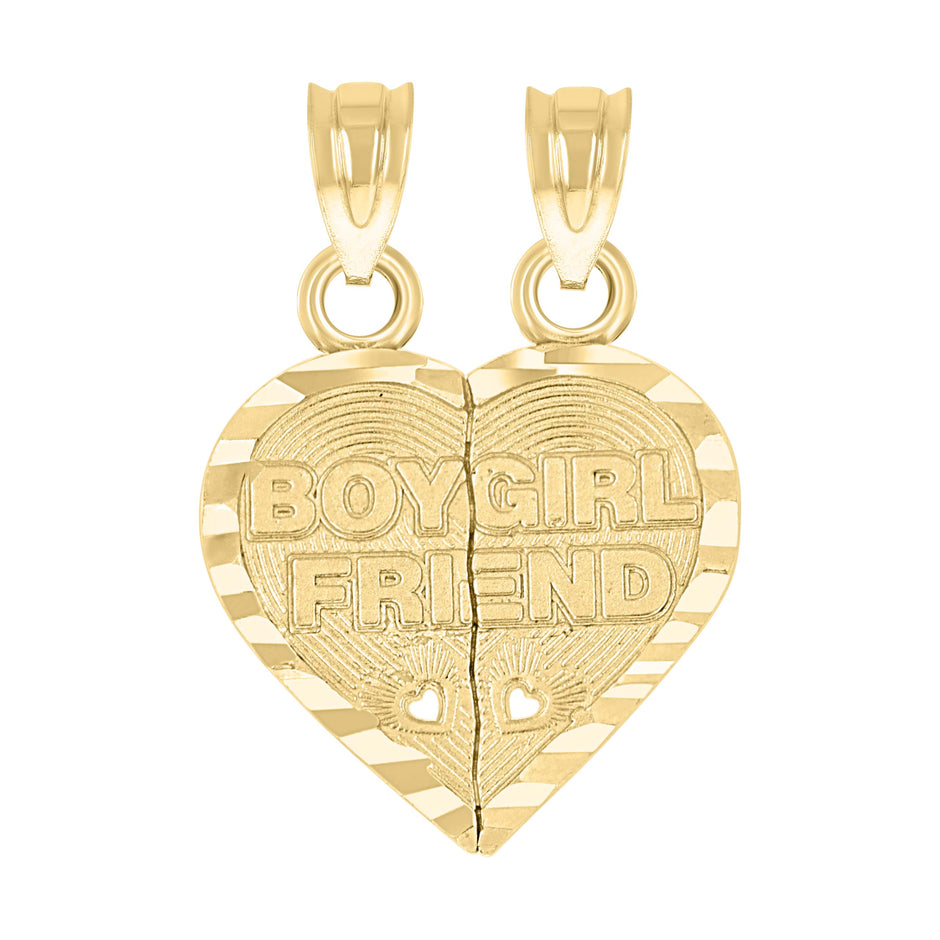10kt Yellow Gold Diamond-Cut Unisex Boy Girl Friend Broken Heart Charm Pendant