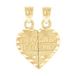10kt Yellow Gold Diamond-Cut Unisex Boy Girl Friend Broken Heart Charm Pendant