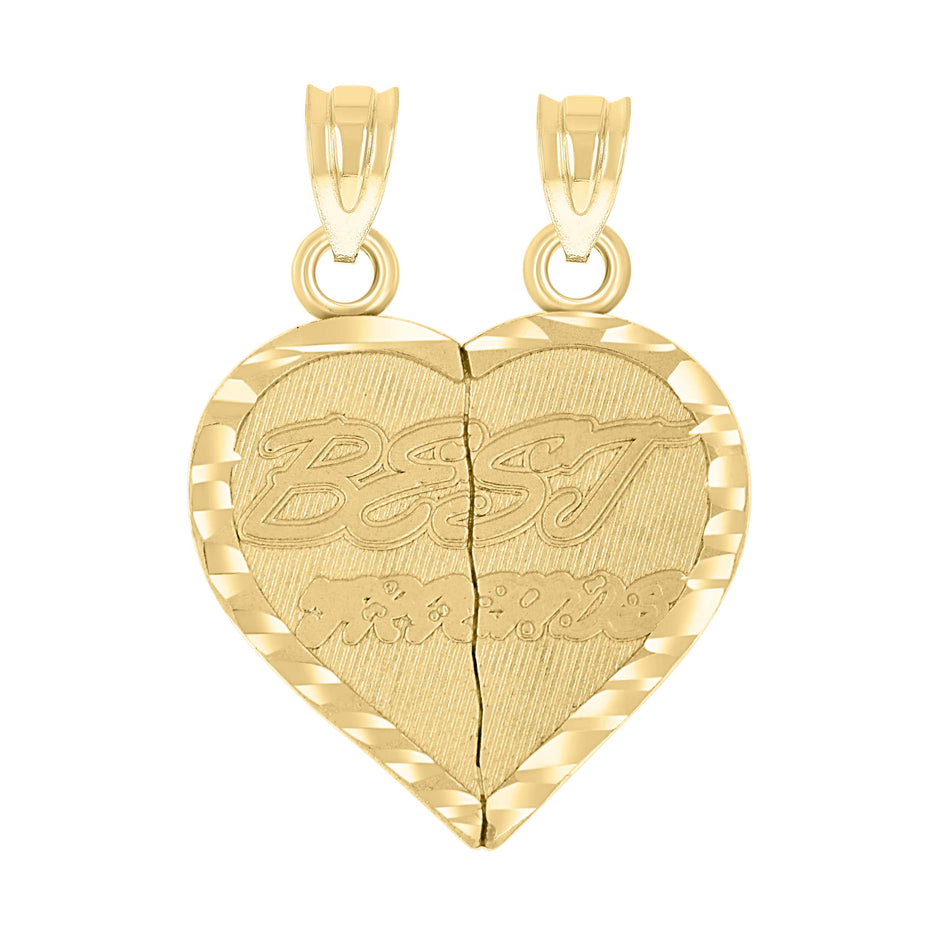 10kt Yellow Gold Unisex Diamond-Cut Textured Broken Heart Best Friends Charm Pendant