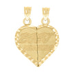 10kt Yellow Gold Unisex Diamond-Cut Textured Broken Heart Best Friends Charm Pendant