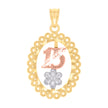 10kt Gold Tri-Color Womens 15 Anos Quinceanera Charm Pendant
