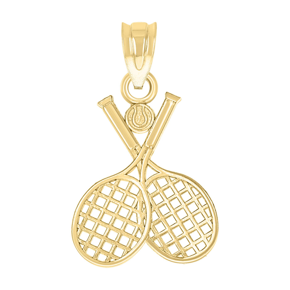 10kt Yellow Gold Unisex Tennis Racquets Ball Sports Charm Pendant