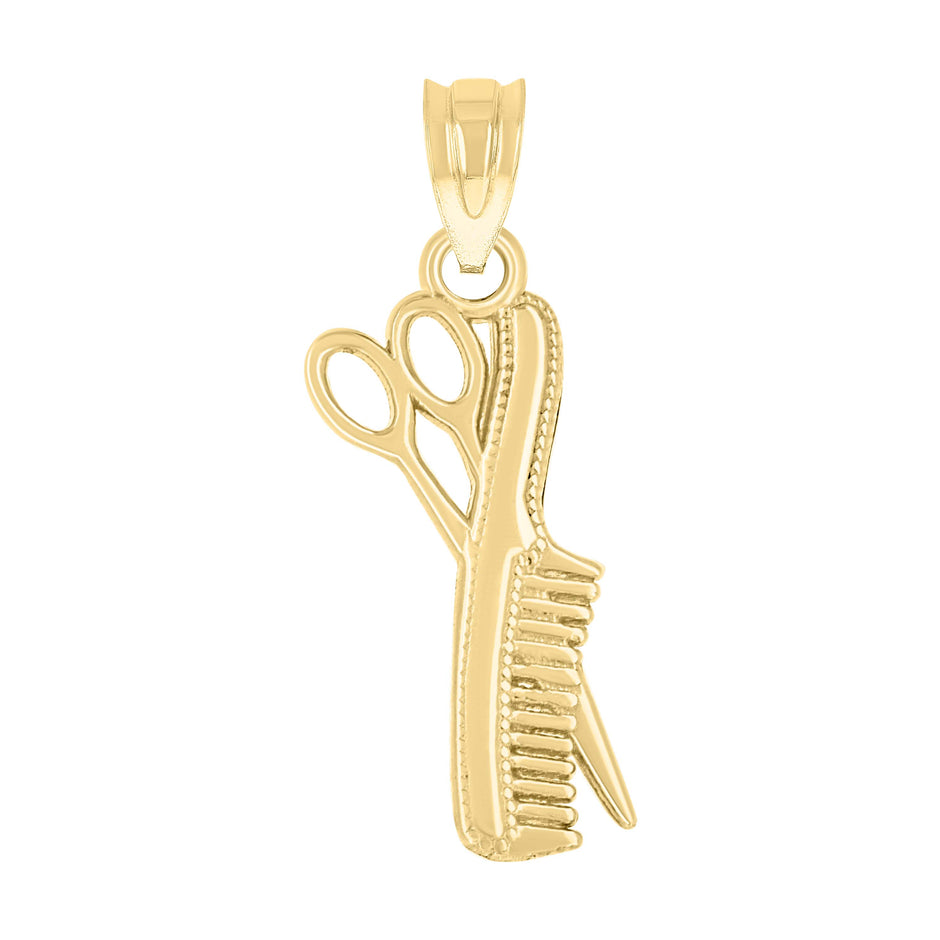 10kt Yellow Gold Unisex Scissors Comb Tools Charm Pendant