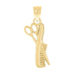 10kt Yellow Gold Unisex Scissors Comb Tools Charm Pendant