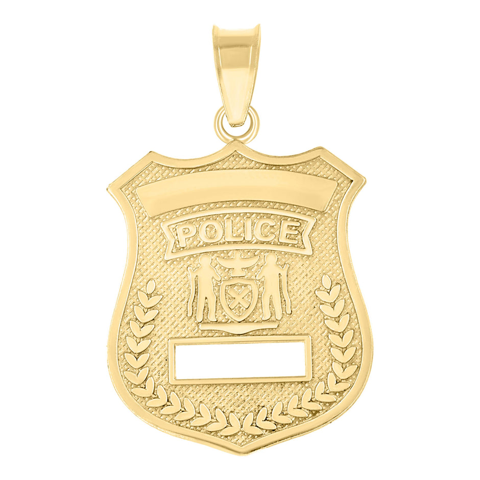 10kt Yellow Gold Textured Unisex Police Badge Charm Pendant