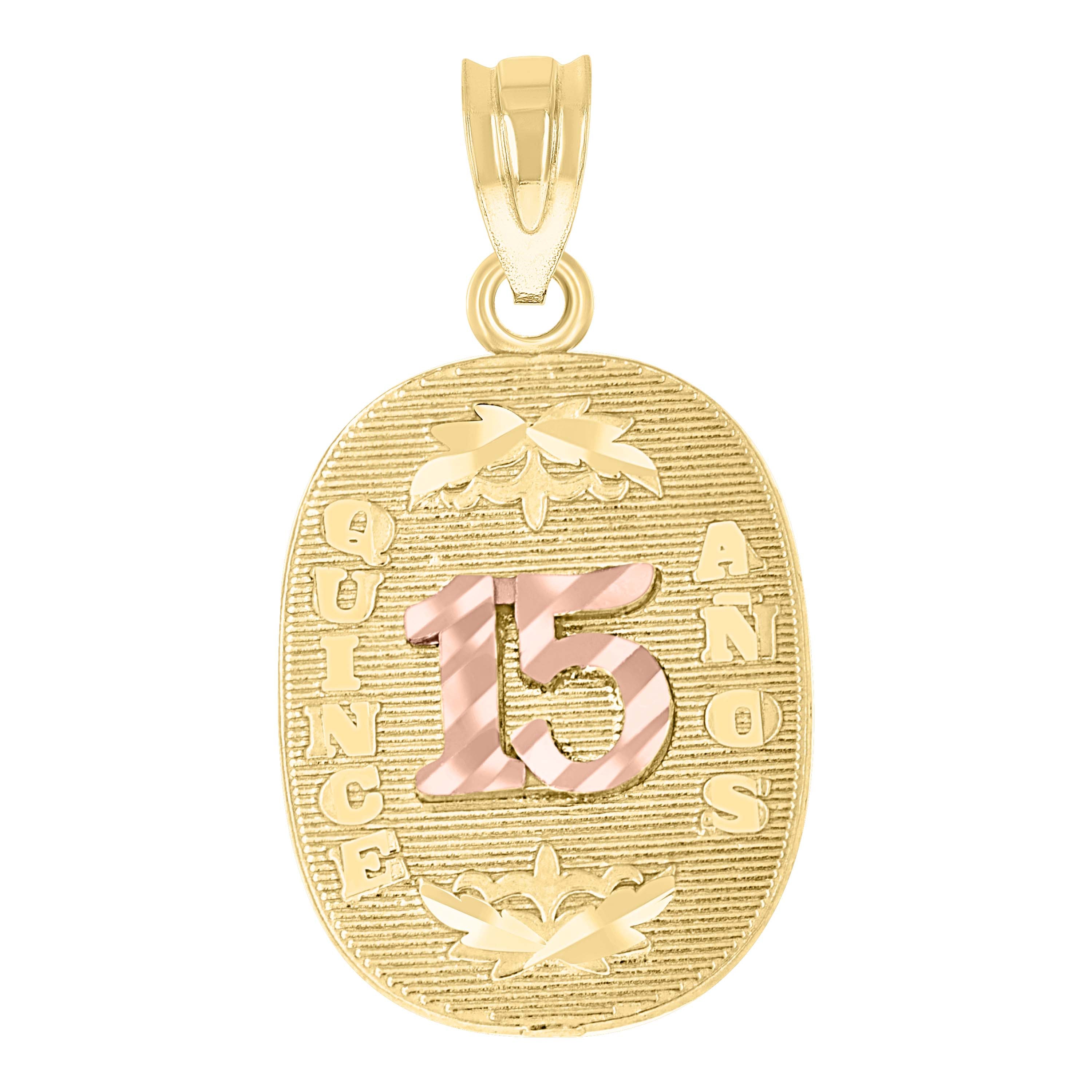 10kt Two-tone Gold Diamond-Cut Womens 15 Anos Quinceanera Charm Pendant