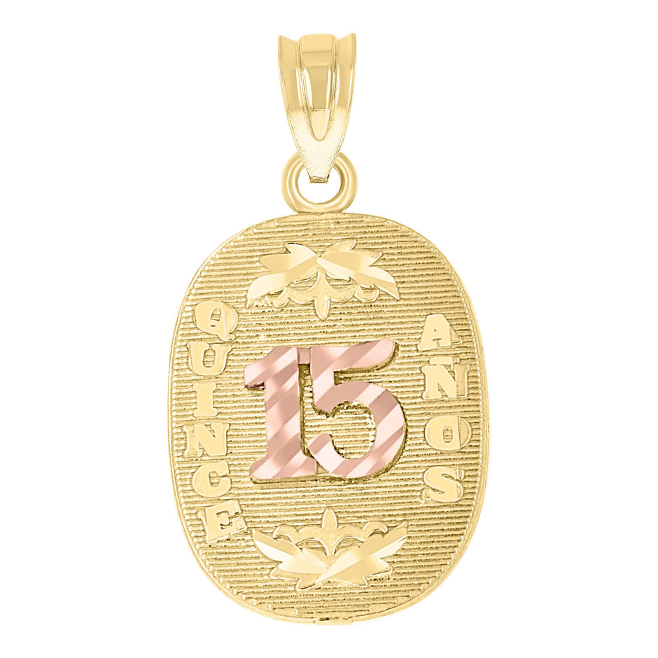 10kt Two-tone Gold Diamond-Cut Womens 15 Anos Quinceanera Charm Pendant