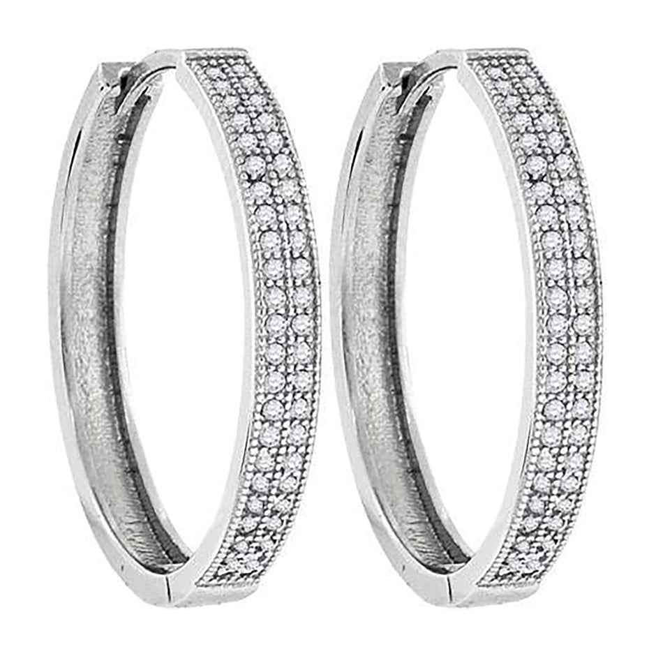 925 Sterling Silver Womens Cubic Zirconia Double Row Hoop Earrings