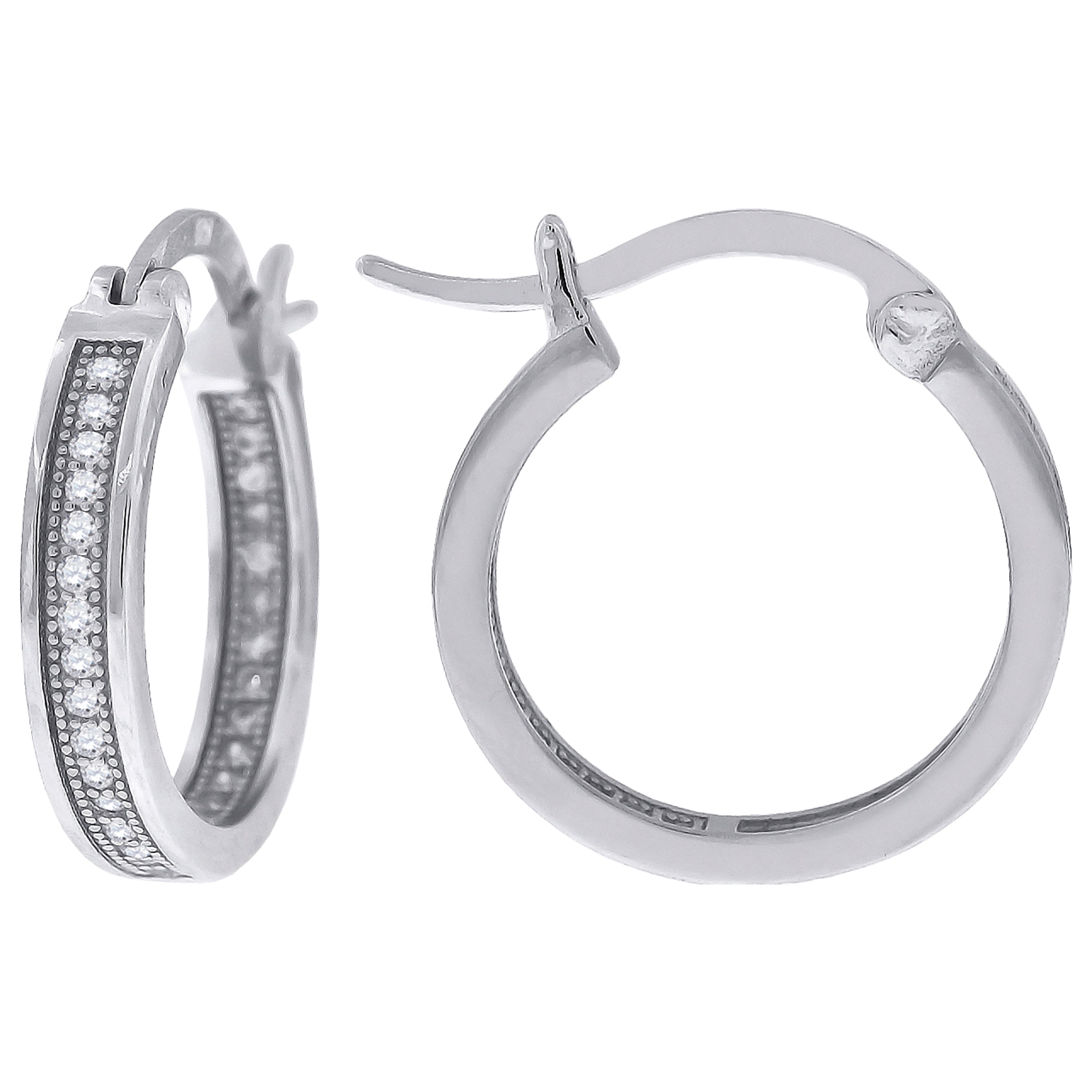 925 Sterling Silver Womens Cubic Zirconia Single Row Migraine Huggie Hoop Earrings