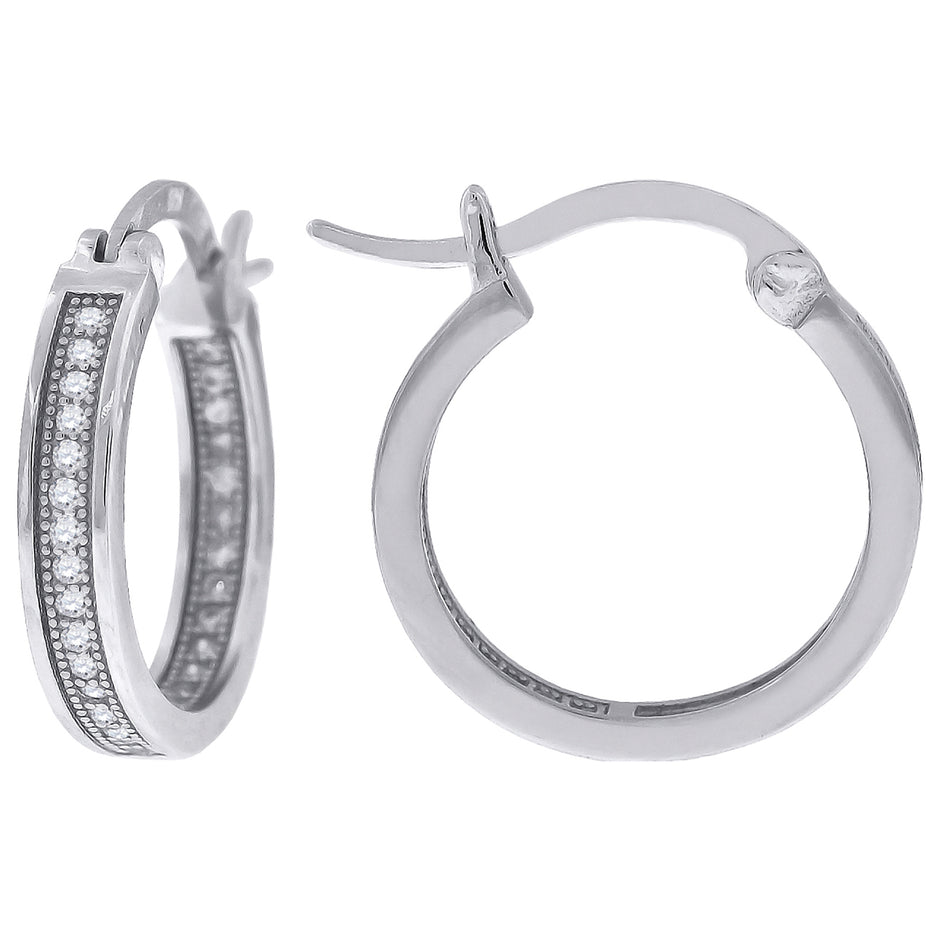 925 Sterling Silver Womens Cubic Zirconia Single Row Migraine Huggie Hoop Earrings