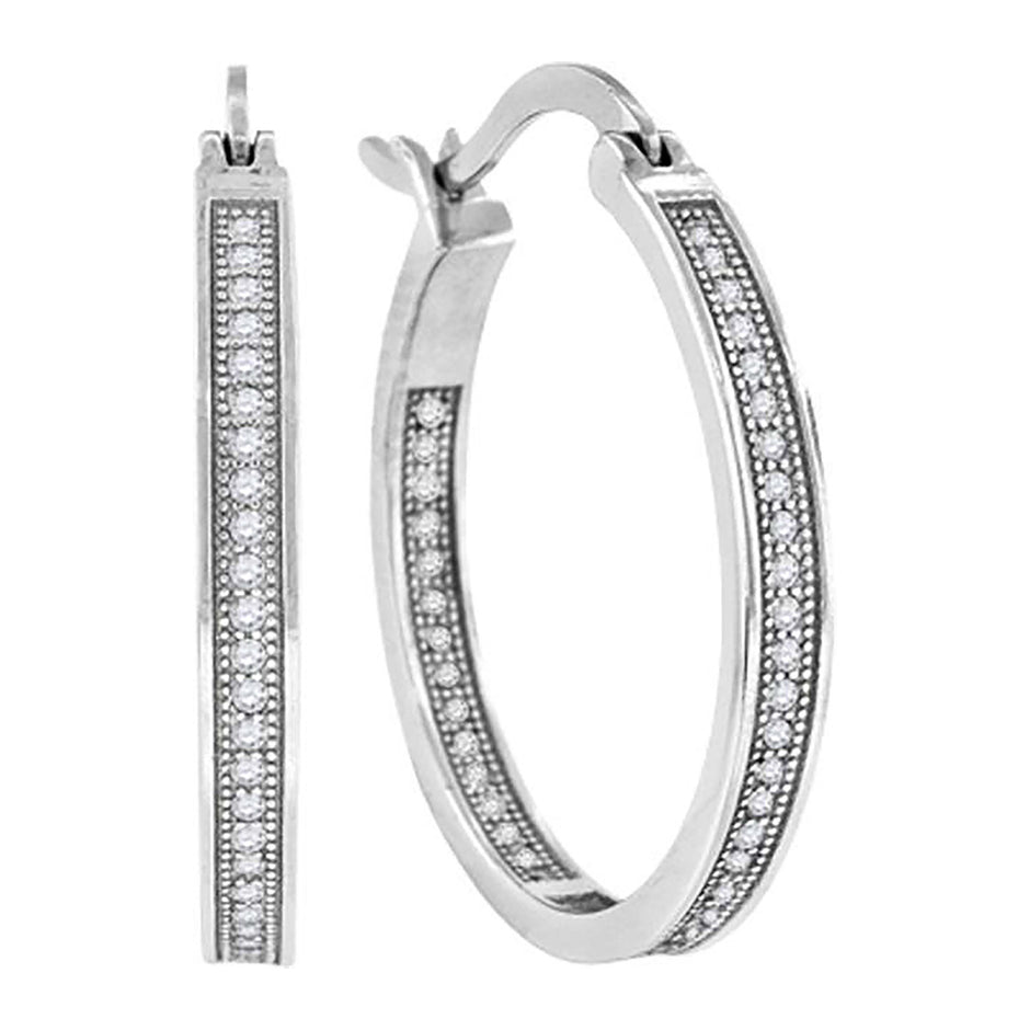 925 Sterling Silver Womens Cubic Zirconia Single Row Hoop Earrings
