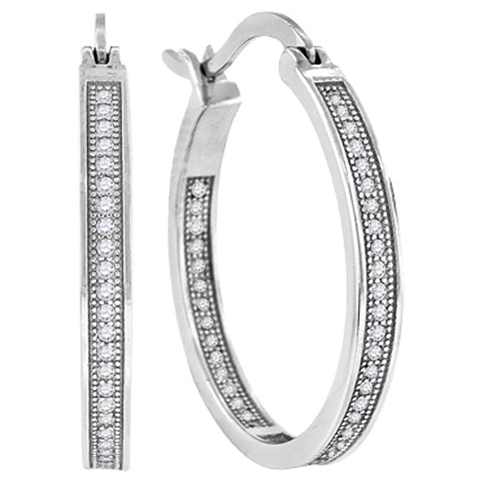 925 Sterling Silver Womens Cubic Zirconia Single Row Hoop Earrings
