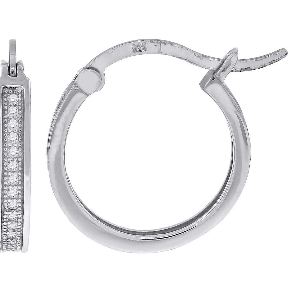 925 Sterling Silver Womens Cubic Zirconia Single Row Migraine Huggie Hoop Earrings