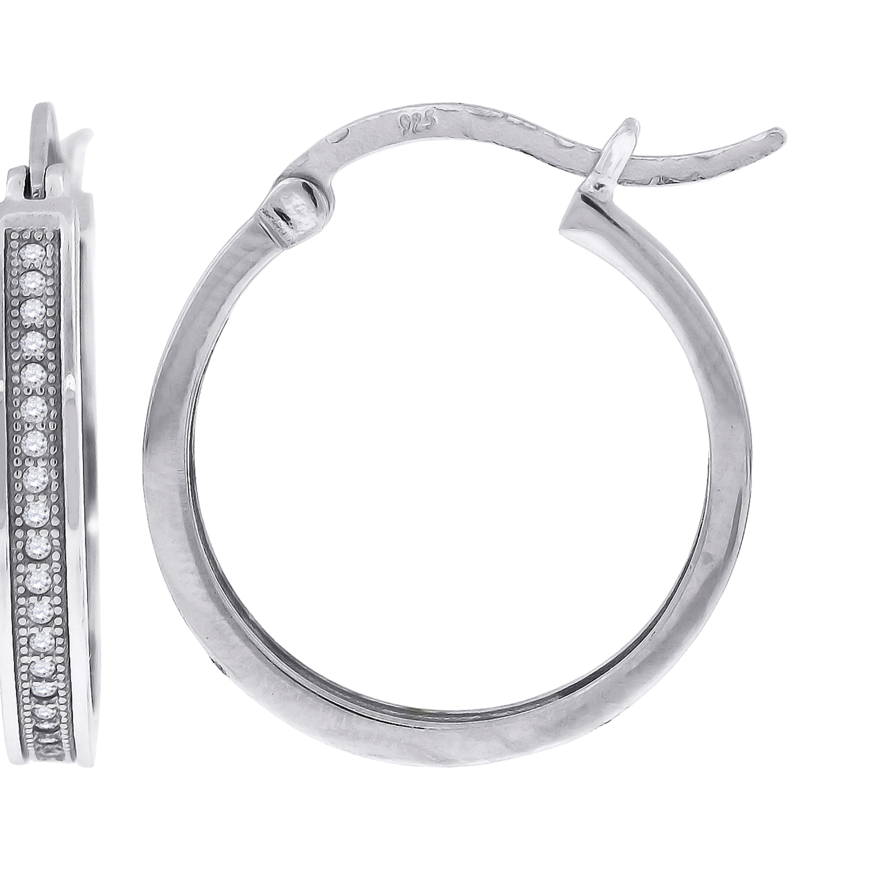 925 Sterling Silver Womens Cubic Zirconia Single Row Migraine Huggie Hoop Earrings