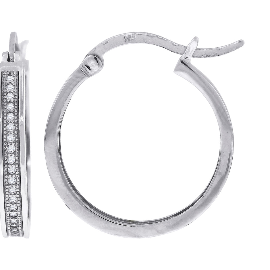 925 Sterling Silver Womens Cubic Zirconia Single Row Migraine Huggie Hoop Earrings