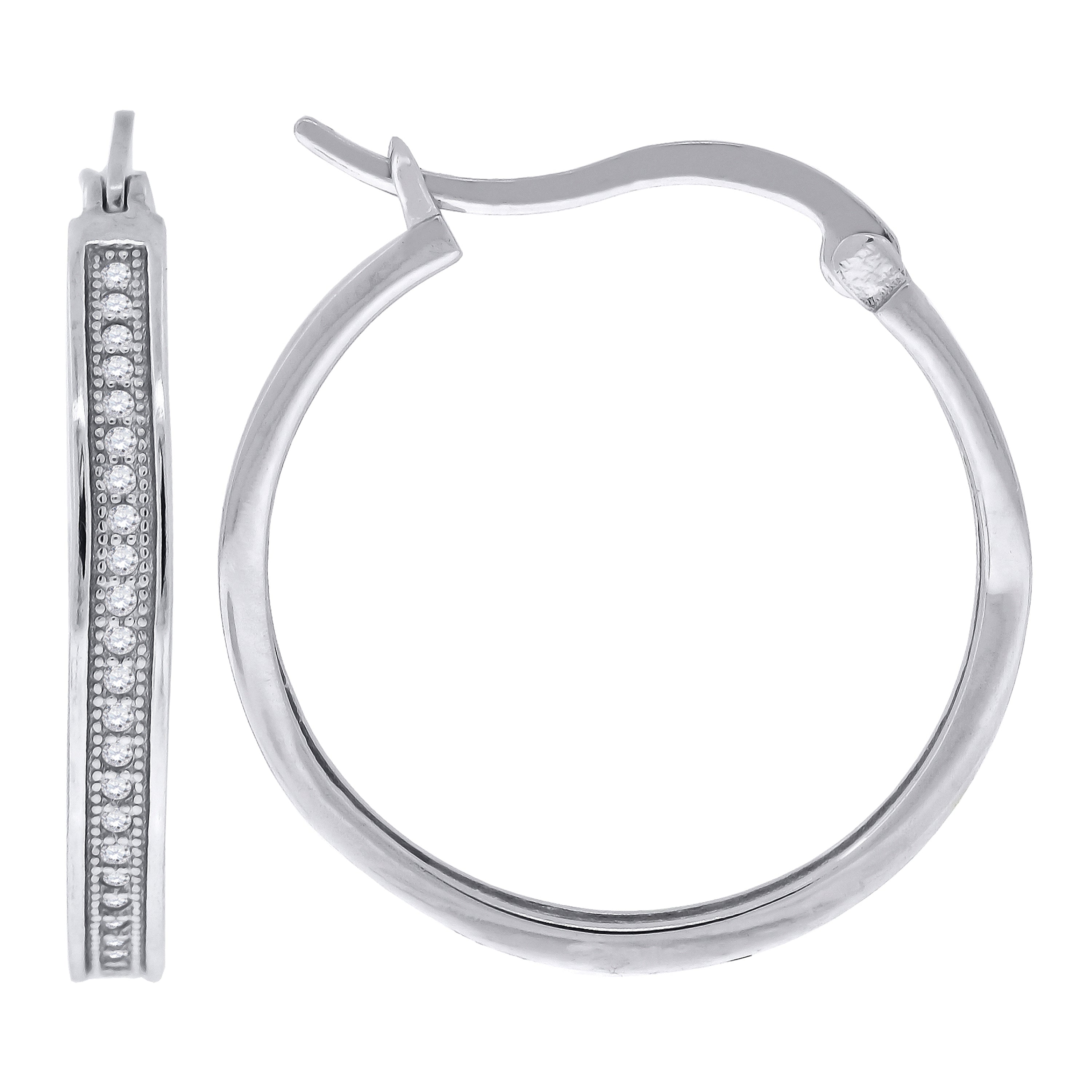 925 Sterling Silver Womens Cubic Zirconia Single Row Migraine Huggie Hoop Earrings