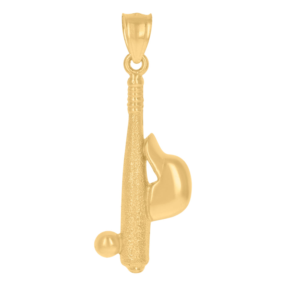 10kt Yellow Gold Diamond-Cut Textured Mens Baseball Bat Ball Cap Sports Charm Pendant