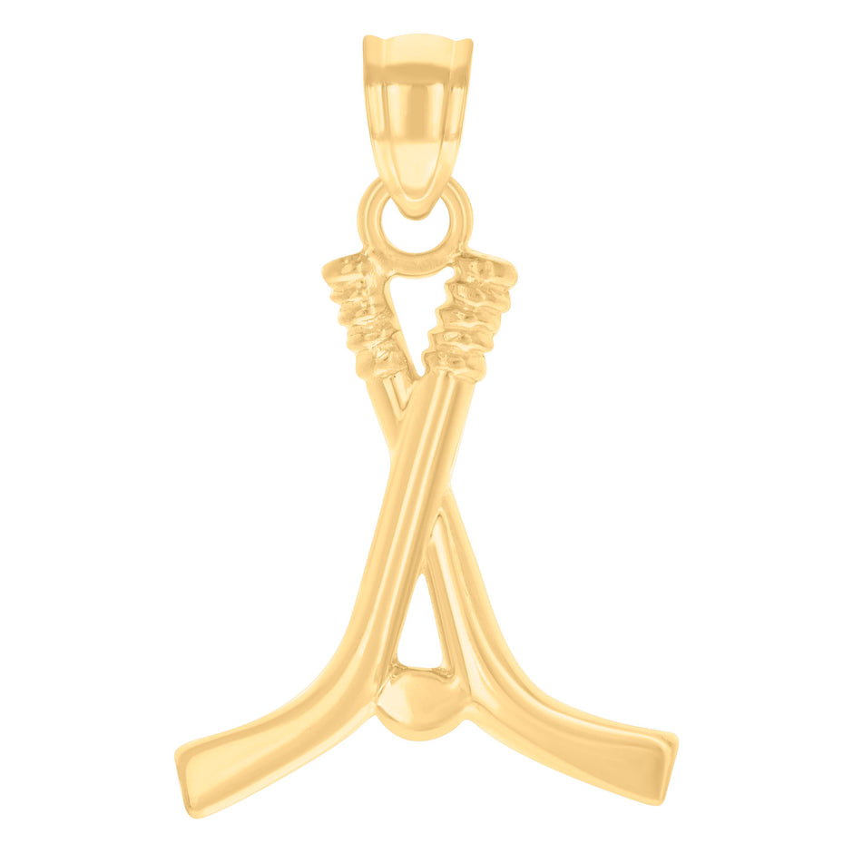 10kt Yellow Gold Mens Hockey Sticks And Puck Sports Charm Pendant