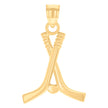10kt Yellow Gold Mens Hockey Sticks And Puck Sports Charm Pendant