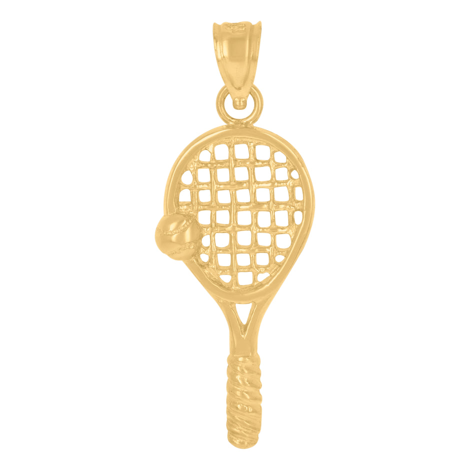 10kt Yellow Gold Diamond-Cut Unisex Tennis Racquet Ball Sports Charm Pendant