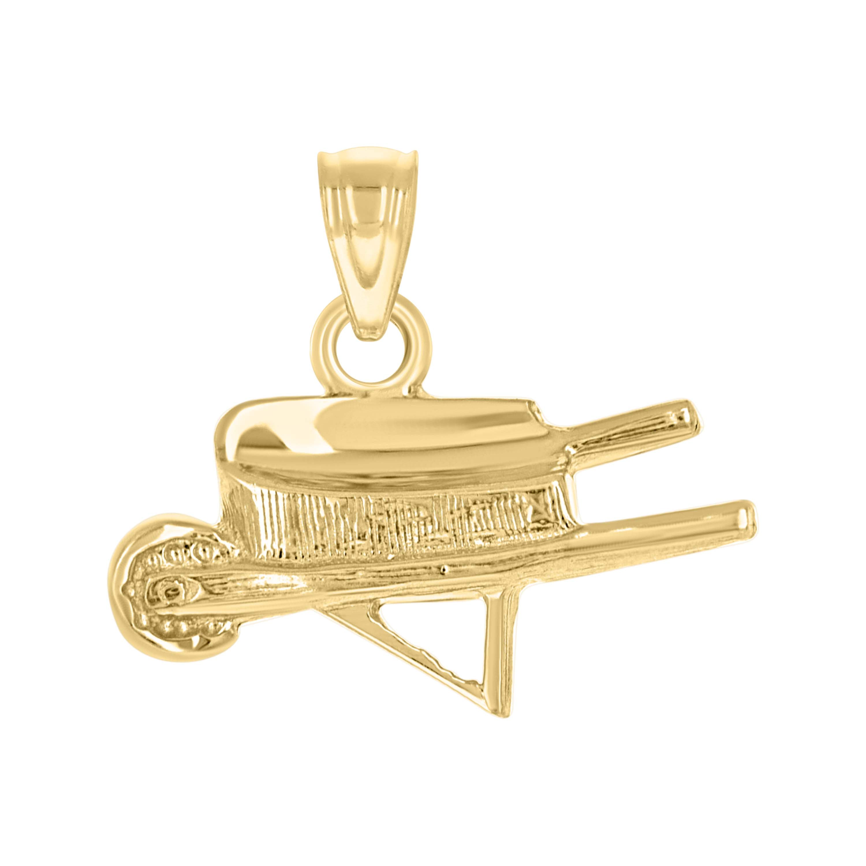 10kt Yellow Gold Mens Wheel Barrow Occupation Charm Pendant 