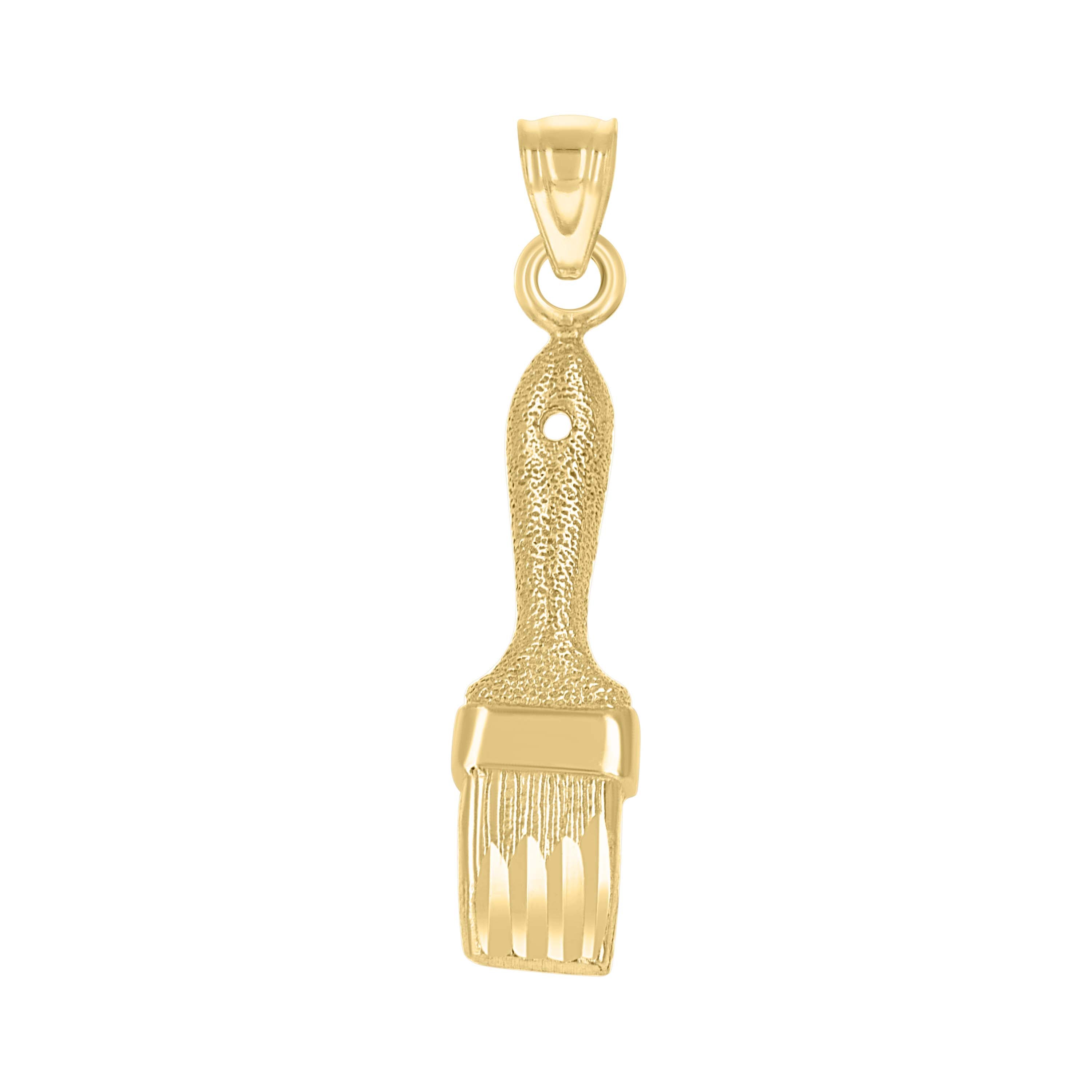 10kt Yellow Gold Diamond-Cut Textured Unisex Paint Brush Tools Charm Pendant