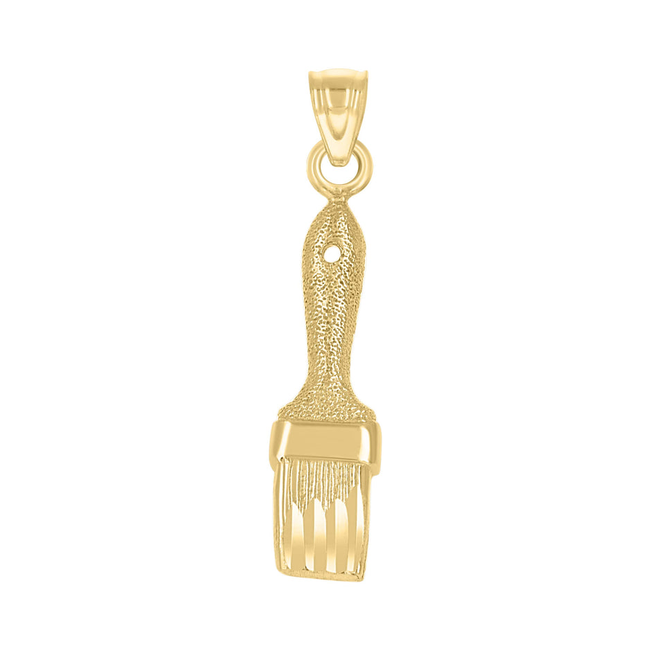 10kt Yellow Gold Diamond-Cut Textured Unisex Paint Brush Tools Charm Pendant